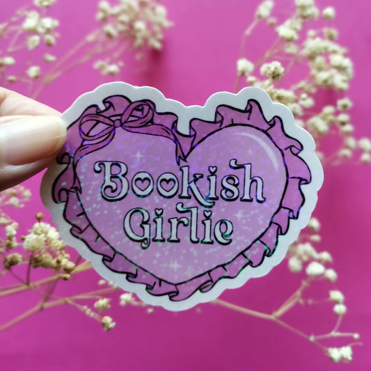 Bookish Girlie Pink Ribbon Waterproof Glitter Heart Large Sticker