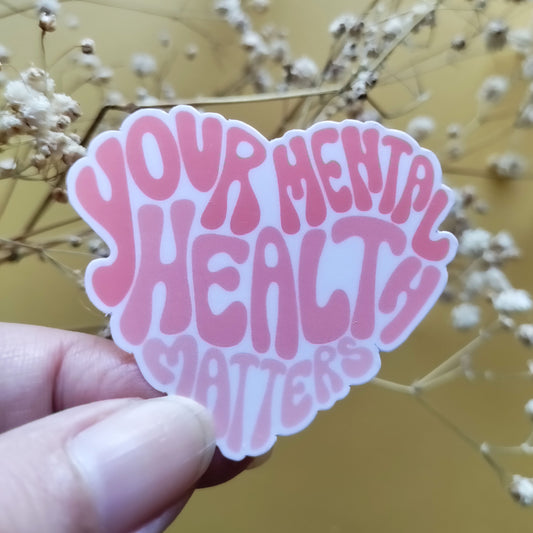 Your Mental Health Matters Heart Shaped, Orange and Pink Medium Sticker