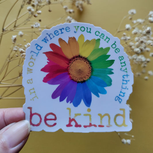 Large Colorful Sunflower Be Kind Gloss Sticker