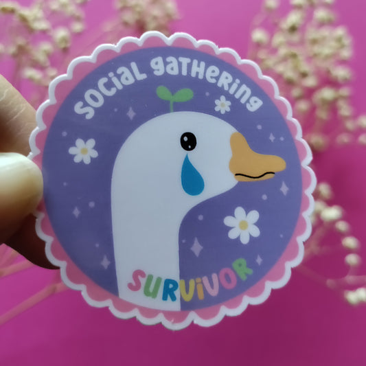 Social Gathering Survivor Badge Scalloped Round Sticker